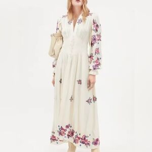 Floral Embroidered Cream Maxi Dress